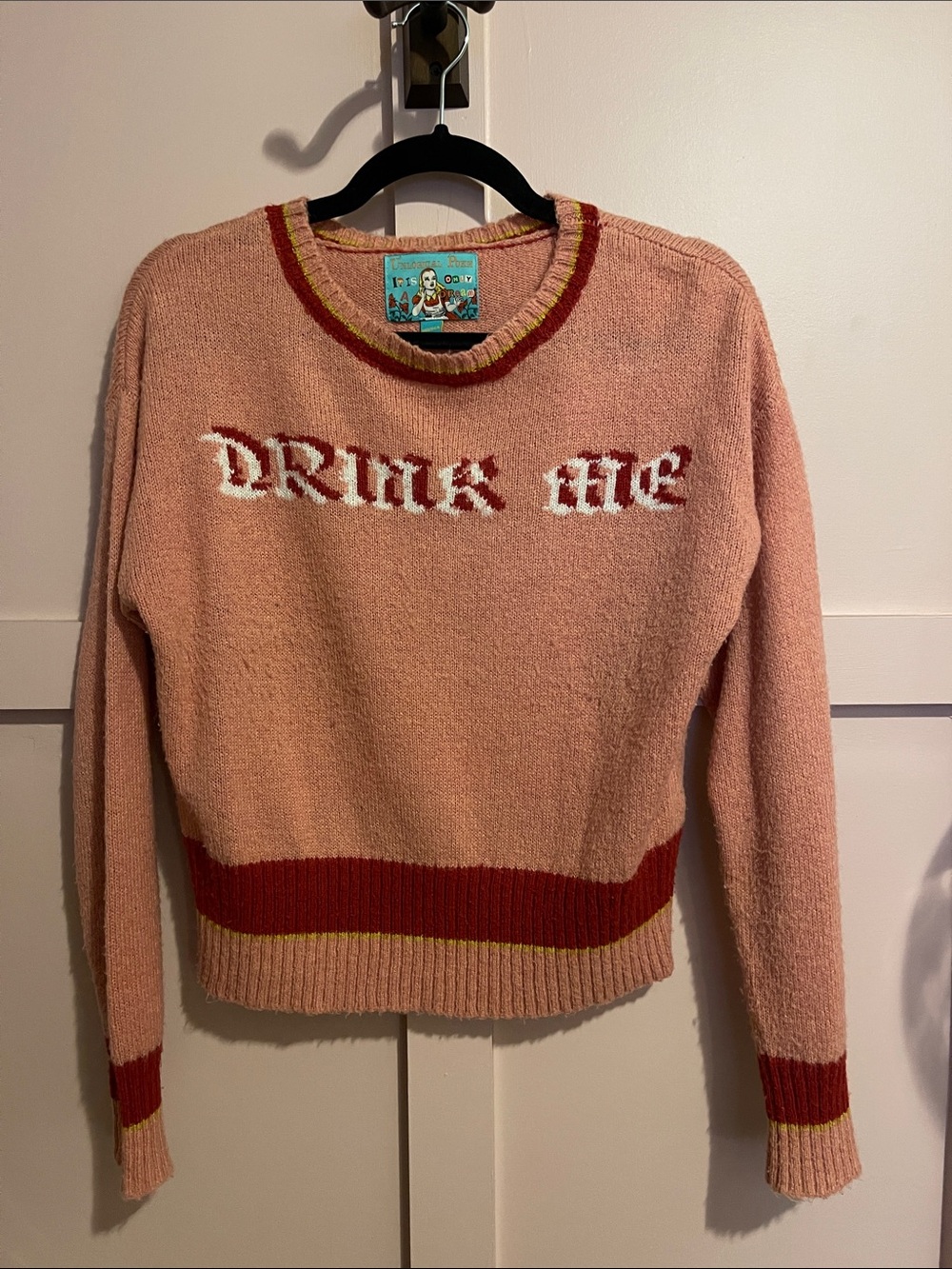 'Drink Me' Knit Sweater with Red Trim